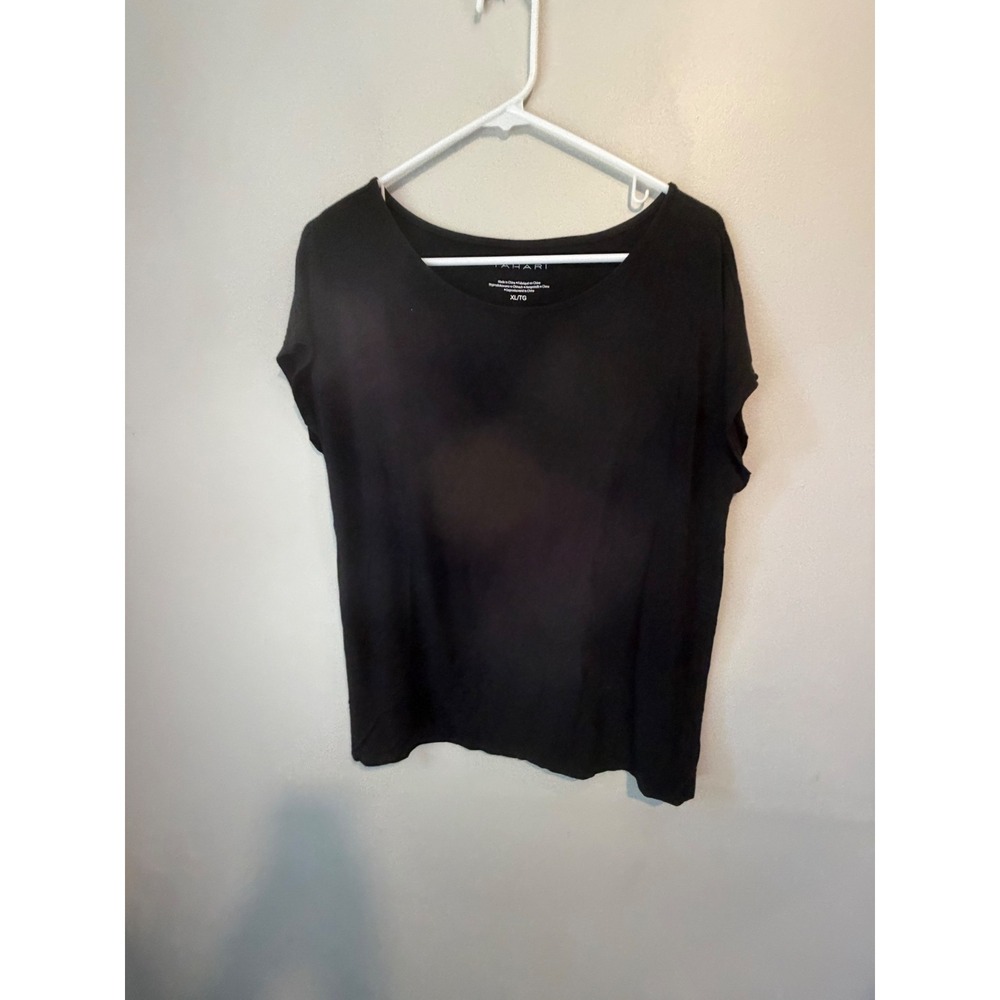 Tahari Womens XL Black Short Sleeve Scoop Neck Rayon Stretch Jersey Top T-Shirt